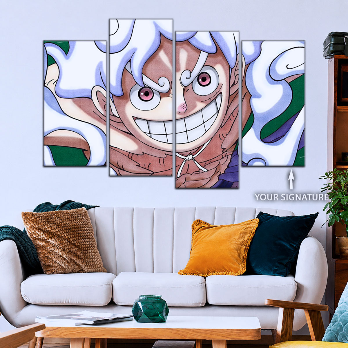 One Piece Canvas Wall Art - Luffy Gear Fifth 5 Piece Split Panel Anime Poster - Framed Ready to Hang Living Room & Man Cave Decor - OP5007