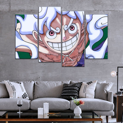 One Piece Canvas Wall Art - Luffy Gear Fifth 5 Piece Split Panel Anime Poster - Framed Ready to Hang Living Room & Man Cave Decor - OP5007