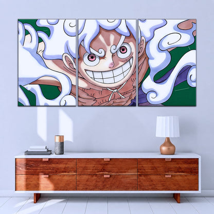 One Piece Canvas Wall Art - Luffy Gear Fifth 5 Piece Split Panel Anime Poster - Framed Ready to Hang Living Room & Man Cave Decor - OP5007