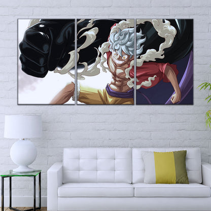 One Piece Canvas Wall Art - Luffy Gear Fifth 5 Piece Split Panel Anime Poster - Framed Ready to Hang Living Room & Man Cave Decor - OP5010
