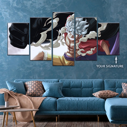 One Piece Canvas Wall Art - Luffy Gear Fifth 5 Piece Split Panel Anime Poster - Framed Ready to Hang Living Room & Man Cave Decor - OP5010