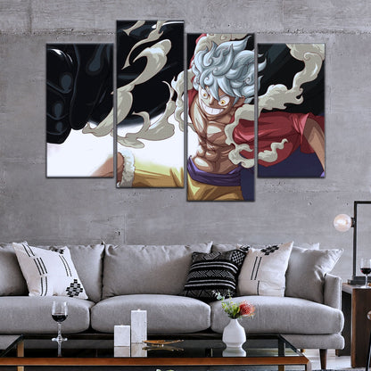 One Piece Canvas Wall Art - Luffy Gear Fifth 5 Piece Split Panel Anime Poster - Framed Ready to Hang Living Room & Man Cave Decor - OP5010