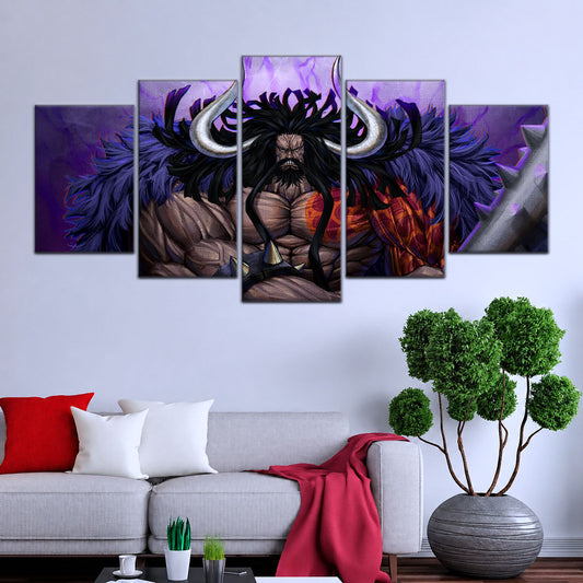 One Piece Canvas Wall Art - Kaido 5 Piece Split Panel Anime Poster - Framed Ready to Hang Living Room & Man Cave Decor - OP5011