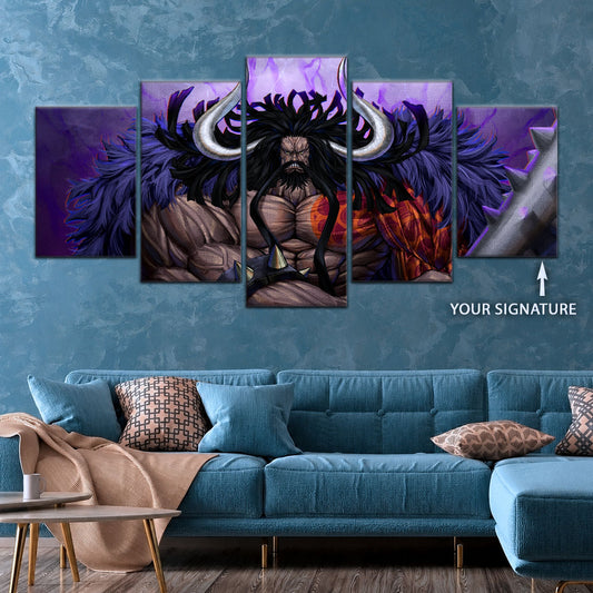 One Piece Canvas Wall Art - Gear Fourth Luffy Unleashed 5 Piece Split Panel Anime Poster - Framed Ready to Hang Living Room & Man Cave Decor - OP5012