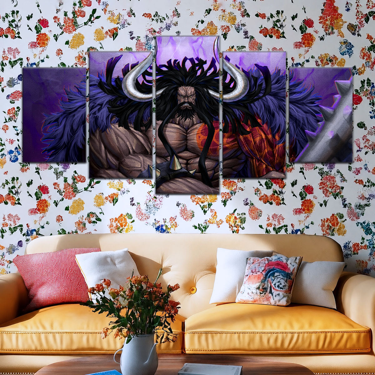 One Piece Canvas Wall Art - Gear Fourth Luffy Unleashed 5 Piece Split Panel Anime Poster - Framed Ready to Hang Living Room & Man Cave Decor - OP5012