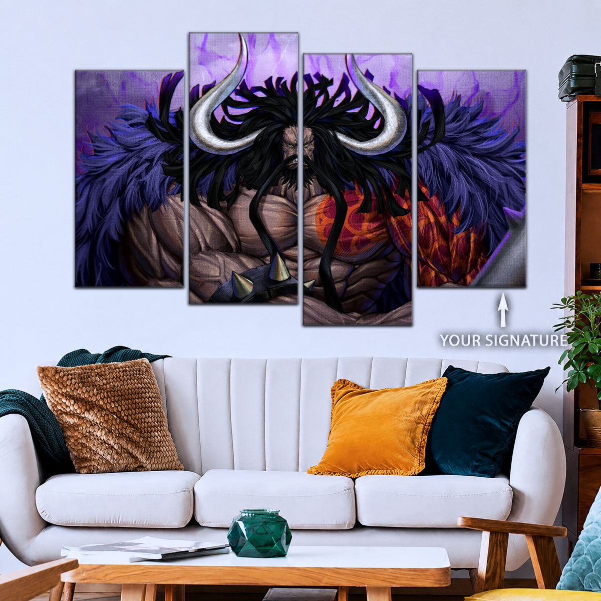 One Piece Canvas Wall Art - Kaido 5 Piece Split Panel Anime Poster - Framed Ready to Hang Living Room & Man Cave Decor - OP5011
