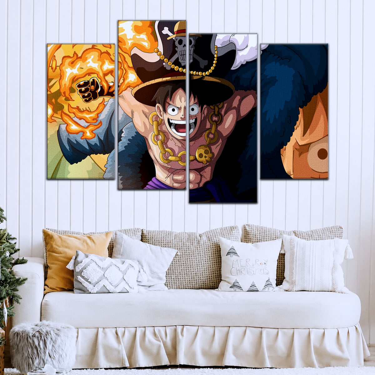 One Piece Canvas Wall Art - Gear Fourth Luffy Unleashed 5 Piece Split Panel Anime Poster - Framed Ready to Hang Living Room & Man Cave Decor - OP5013