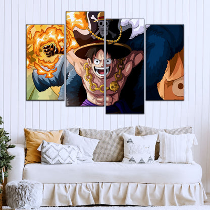 One Piece Canvas Wall Art - Gear Fourth Luffy Unleashed 5 Piece Split Panel Anime Poster - Framed Ready to Hang Living Room & Man Cave Decor - OP5013