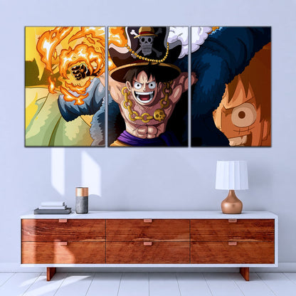 One Piece Canvas Wall Art - Gear Fourth Luffy Unleashed 5 Piece Split Panel Anime Poster - Framed Ready to Hang Living Room & Man Cave Decor - OP5013