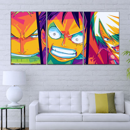 One Piece Canvas Wall Art - Monster Trio Luffy, Zoro & Sanji 5 Piece Split Panel Anime Poster - Framed Ready to Hang Living Room & Man Cave Decor - OP5016