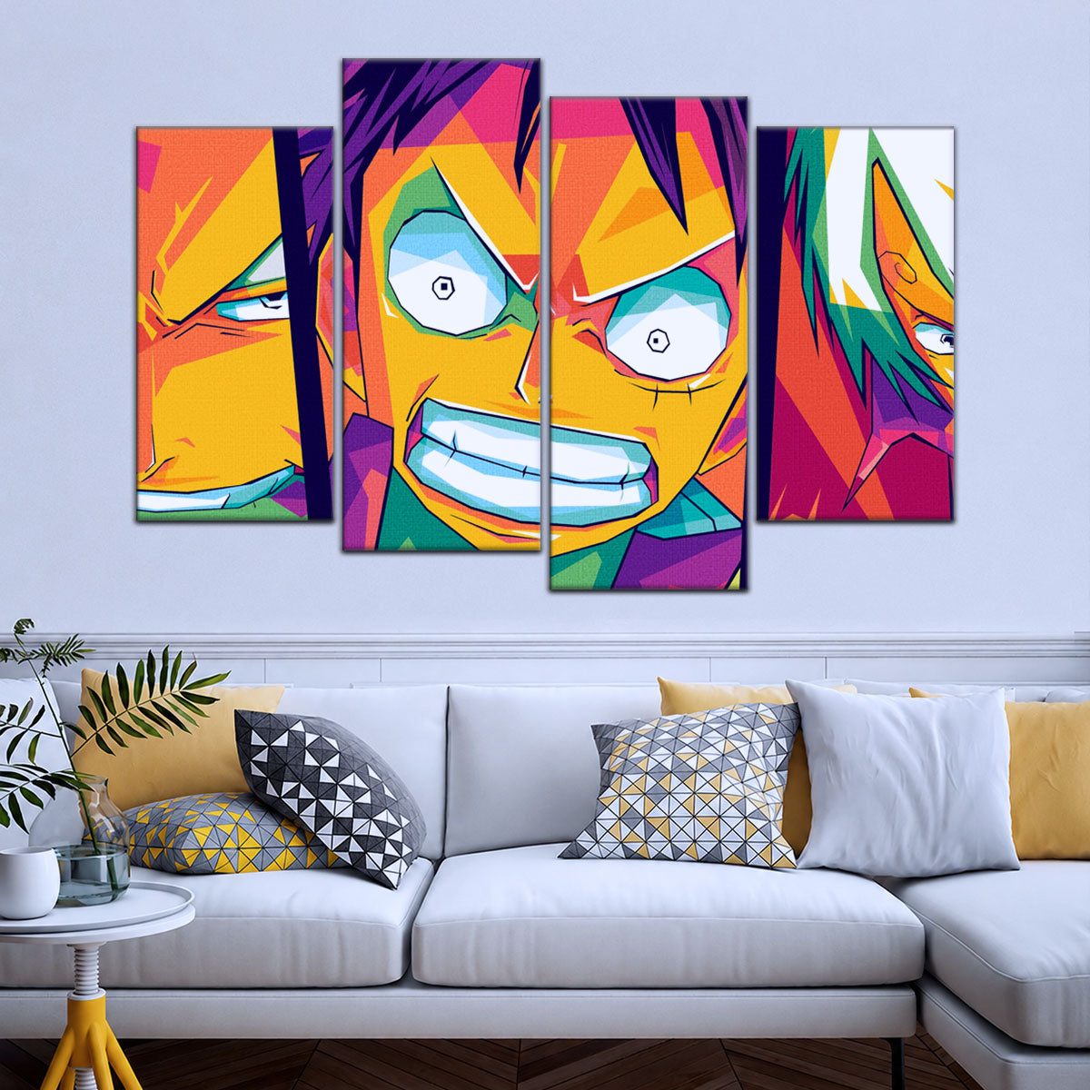 One Piece Canvas Wall Art - Monster Trio Luffy, Zoro & Sanji 5 Piece Split Panel Anime Poster - Framed Ready to Hang Living Room & Man Cave Decor - OP5016