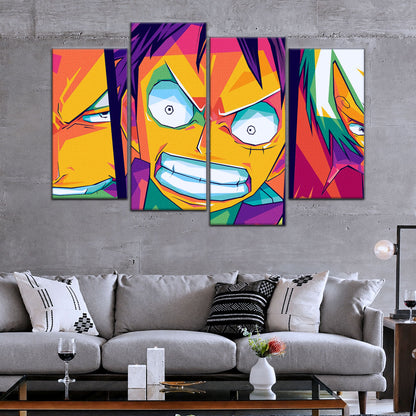 One Piece Canvas Wall Art - Monster Trio Luffy, Zoro & Sanji 5 Piece Split Panel Anime Poster - Framed Ready to Hang Living Room & Man Cave Decor - OP5016