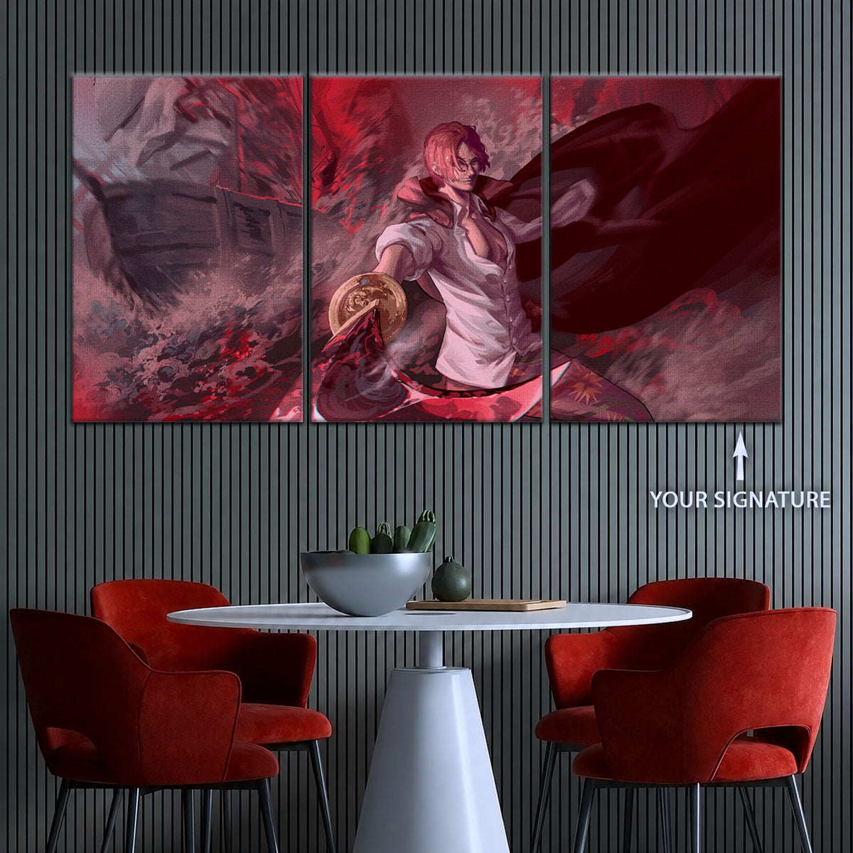 One Piece Canvas Wall Art - Red Hair Shanks 5 Piece Split Panel Anime Poster - Framed Ready to Hang Living Room & Man Cave Decor - OP5017