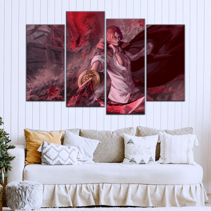 One Piece Canvas Wall Art - Red Hair Shanks 5 Piece Split Panel Anime Poster - Framed Ready to Hang Living Room & Man Cave Decor - OP5017