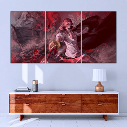 One Piece Canvas Wall Art - Red Hair Shanks 5 Piece Split Panel Anime Poster - Framed Ready to Hang Living Room & Man Cave Decor - OP5017