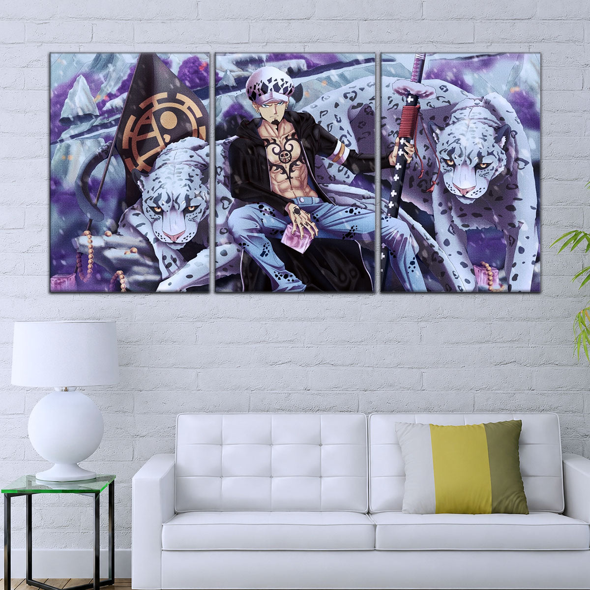 One Piece Canvas Wall Art - Trafalgar Law 5 Piece Split Panel Anime Poster - Framed Ready to Hang Living Room & Man Cave Decor - OP5018