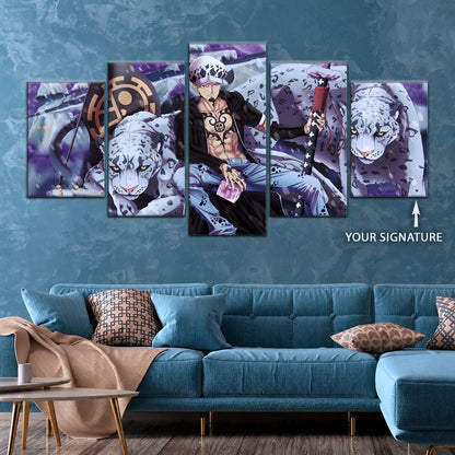 One Piece Canvas Wall Art - Trafalgar Law 5 Piece Split Panel Anime Poster - Framed Ready to Hang Living Room & Man Cave Decor - OP5018