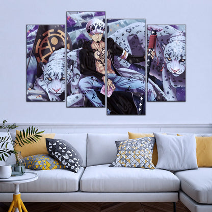 One Piece Canvas Wall Art - Trafalgar Law 5 Piece Split Panel Anime Poster - Framed Ready to Hang Living Room & Man Cave Decor - OP5018