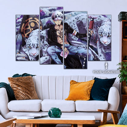 One Piece Canvas Wall Art - Trafalgar Law 5 Piece Split Panel Anime Poster - Framed Ready to Hang Living Room & Man Cave Decor - OP5018