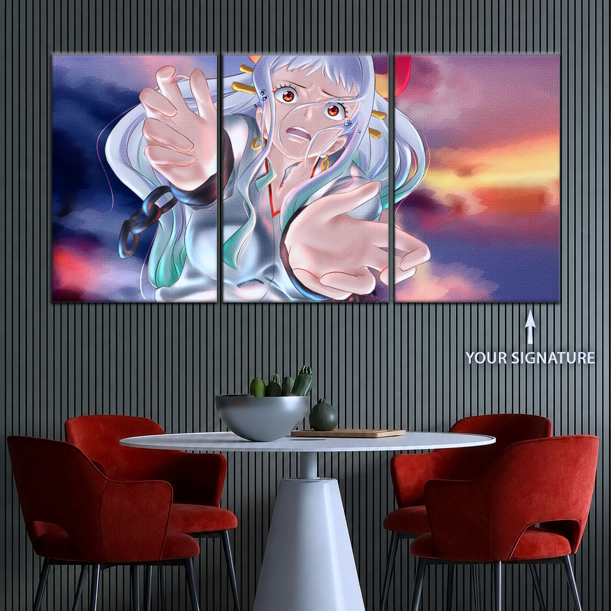 One Piece Canvas Wall Art - Yamato 5 Piece Split Panel Anime Poster - Framed Ready to Hang Living Room & Man Cave Decor - OP5019