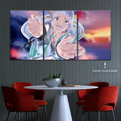 One Piece Canvas Wall Art - Yamato 5 Piece Split Panel Anime Poster - Framed Ready to Hang Living Room & Man Cave Decor - OP5019