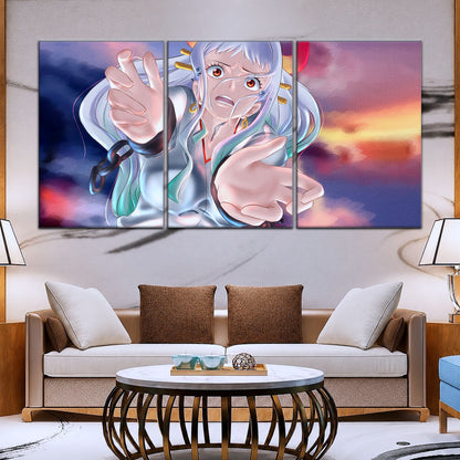 One Piece Canvas Wall Art - Yamato 5 Piece Split Panel Anime Poster - Framed Ready to Hang Living Room & Man Cave Decor - OP5019