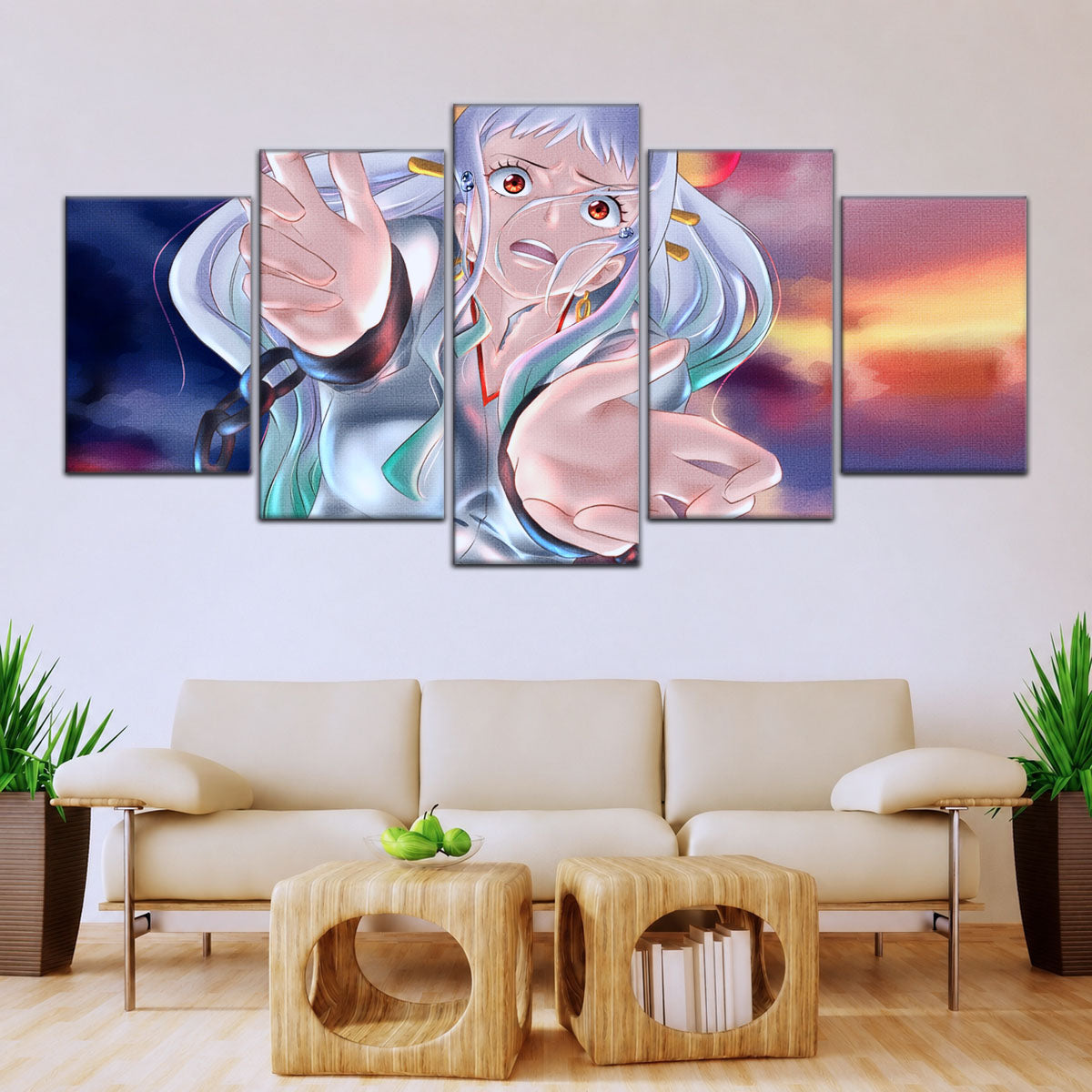 One Piece Canvas Wall Art - Yamato 5 Piece Split Panel Anime Poster - Framed Ready to Hang Living Room & Man Cave Decor - OP5019