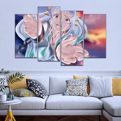 One Piece Canvas Wall Art - Yamato 5 Piece Split Panel Anime Poster - Framed Ready to Hang Living Room & Man Cave Decor - OP5019
