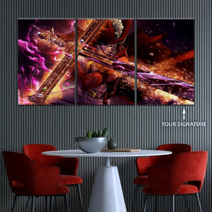 One Piece Canvas Wall Art - Dracule Mihawk 5 Piece Split Panel Anime Poster - Framed Ready to Hang Living Room & Man Cave Decor - OP5020