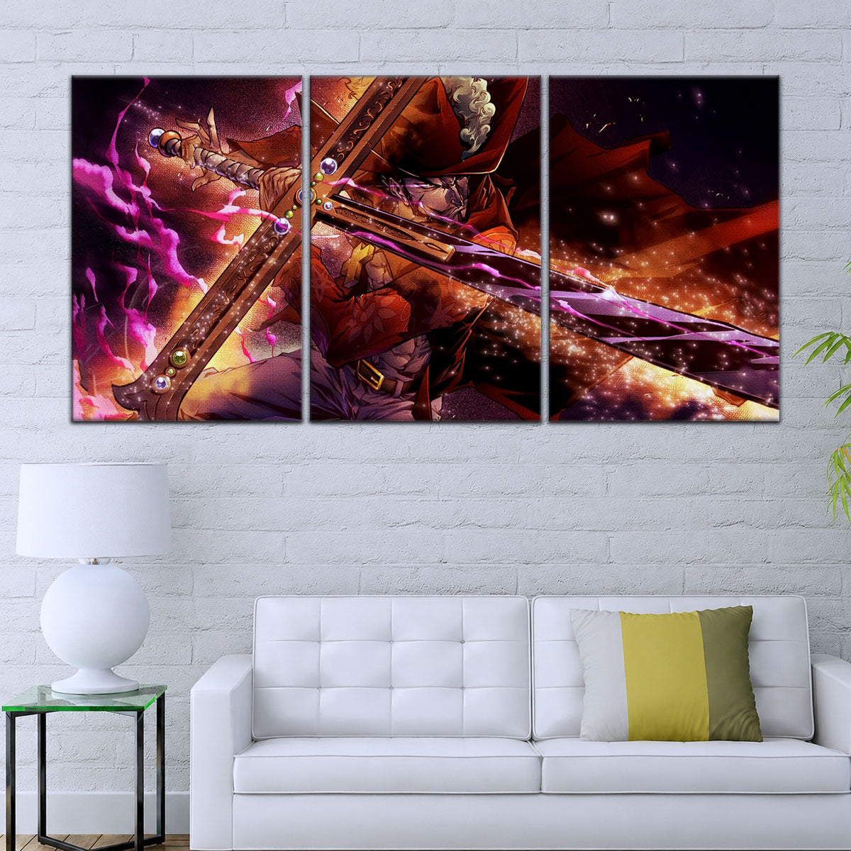 One Piece Canvas Wall Art - Dracule Mihawk 5 Piece Split Panel Anime Poster - Framed Ready to Hang Living Room & Man Cave Decor - OP5020