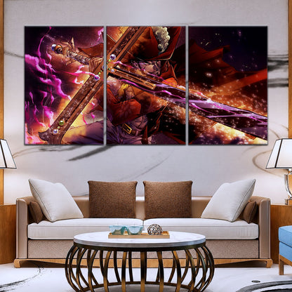 One Piece Canvas Wall Art - Dracule Mihawk 5 Piece Split Panel Anime Poster - Framed Ready to Hang Living Room & Man Cave Decor - OP5020