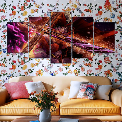 One Piece Canvas Wall Art - Dracule Mihawk 5 Piece Split Panel Anime Poster - Framed Ready to Hang Living Room & Man Cave Decor - OP5020