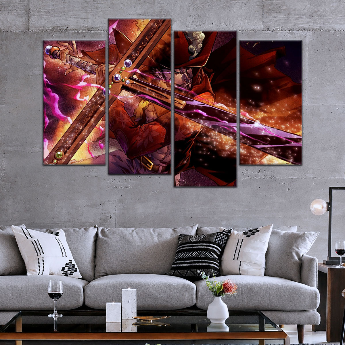 One Piece Canvas Wall Art - Dracule Mihawk 5 Piece Split Panel Anime Poster - Framed Ready to Hang Living Room & Man Cave Decor - OP5020