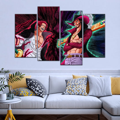 One Piece Canvas Wall Art - Mihawk vs Shanks 5 Piece Split Panel Anime Poster - Framed Ready to Hang Living Room & Man Cave Decor - OP5021