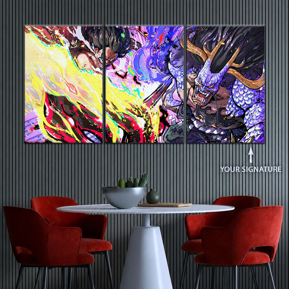 One Piece Canvas Wall Art - Luffy Gear 4 vs Kaido 5 Piece Split Panel Anime Poster - Framed Ready to Hang Living Room & Man Cave Decor - OP5022