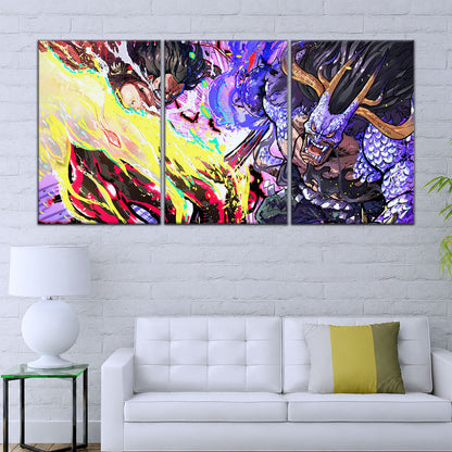 One Piece Canvas Wall Art - Luffy Gear 4 vs Kaido 5 Piece Split Panel Anime Poster - Framed Ready to Hang Living Room & Man Cave Decor - OP5022