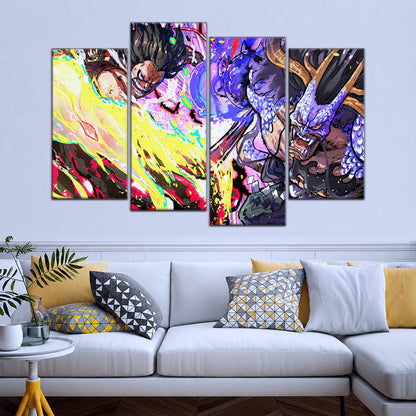 One Piece Canvas Wall Art - Luffy Gear 4 vs Kaido 5 Piece Split Panel Anime Poster - Framed Ready to Hang Living Room & Man Cave Decor - OP5022