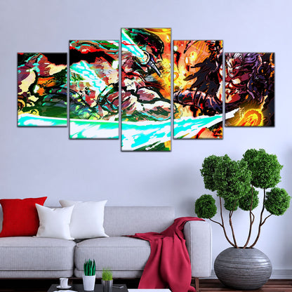 One Piece Canvas Wall Art - Zoro vs King | 5 Piece Split Panel Anime Poster - Framed Ready to Hang Living Room & Man Cave Decor - OP5023