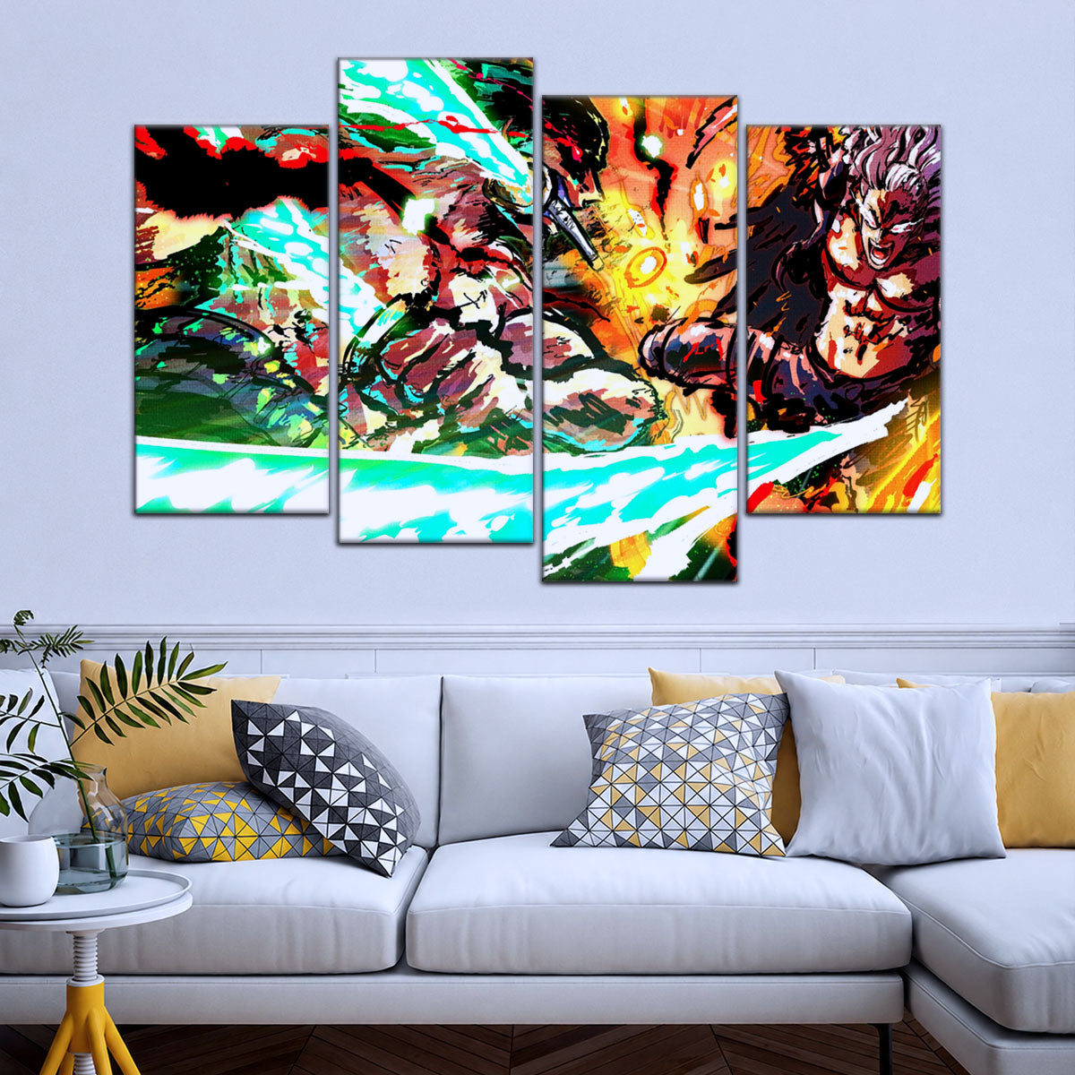 One Piece Canvas Wall Art - Zoro vs King | 5 Piece Split Panel Anime Poster - Framed Ready to Hang Living Room & Man Cave Decor - OP5023