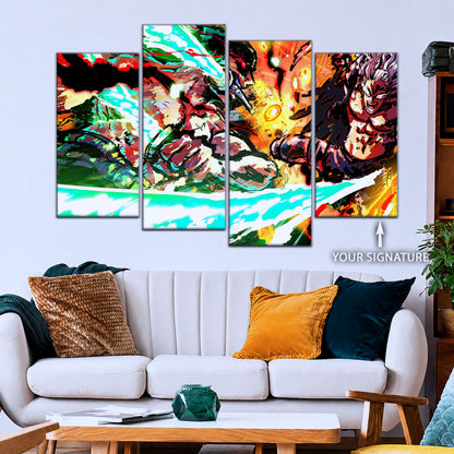 One Piece Canvas Wall Art - Zoro vs King | 5 Piece Split Panel Anime Poster - Framed Ready to Hang Living Room & Man Cave Decor - OP5023