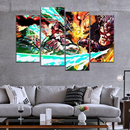 One Piece Canvas Wall Art - Zoro vs King | 5 Piece Split Panel Anime Poster - Framed Ready to Hang Living Room & Man Cave Decor - OP5023