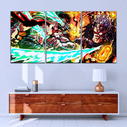One Piece Canvas Wall Art - Zoro vs King | 5 Piece Split Panel Anime Poster - Framed Ready to Hang Living Room & Man Cave Decor - OP5023