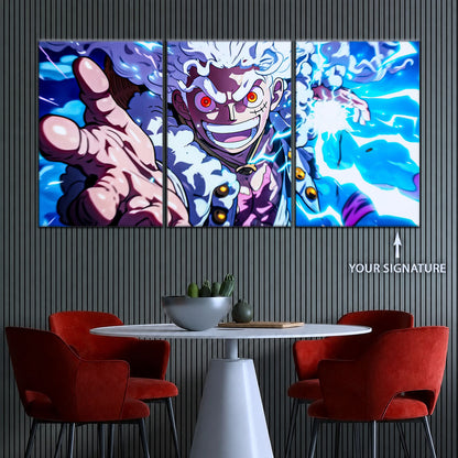 One Piece Canvas Wall Art - Luffy Gear Fifth 5 Piece Split Panel Anime Poster - Framed Ready to Hang Living Room & Man Cave Decor - OP5024