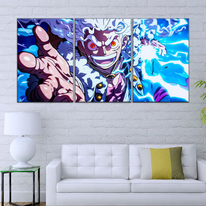 One Piece Canvas Wall Art - Luffy Gear Fifth 5 Piece Split Panel Anime Poster - Framed Ready to Hang Living Room & Man Cave Decor - OP5024