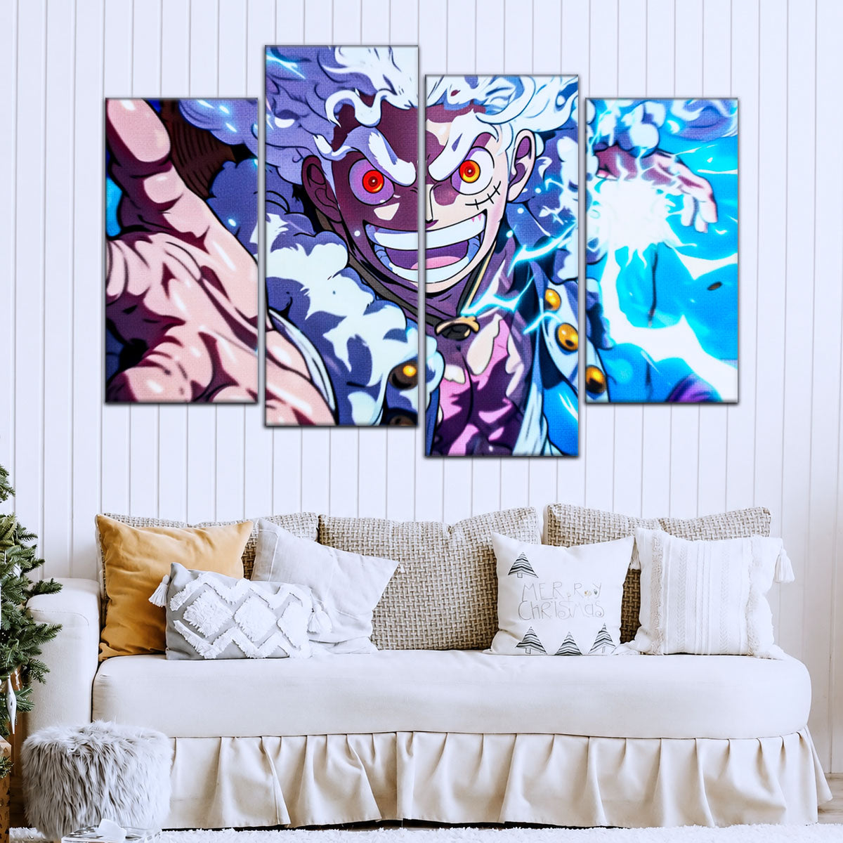 One Piece Canvas Wall Art - Luffy Gear Fifth 5 Piece Split Panel Anime Poster - Framed Ready to Hang Living Room & Man Cave Decor - OP5024