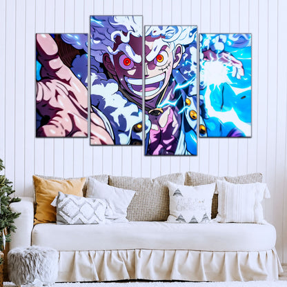 One Piece Canvas Wall Art - Luffy Gear Fifth 5 Piece Split Panel Anime Poster - Framed Ready to Hang Living Room & Man Cave Decor - OP5024