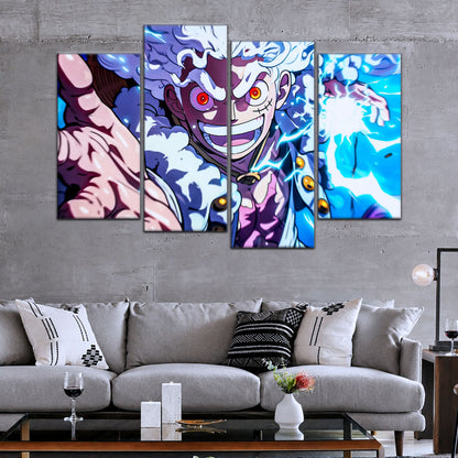 One Piece Canvas Wall Art - Luffy Gear Fifth 5 Piece Split Panel Anime Poster - Framed Ready to Hang Living Room & Man Cave Decor - OP5024
