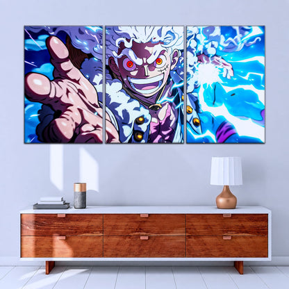 One Piece Canvas Wall Art - Luffy Gear Fifth 5 Piece Split Panel Anime Poster - Framed Ready to Hang Living Room & Man Cave Decor - OP5024