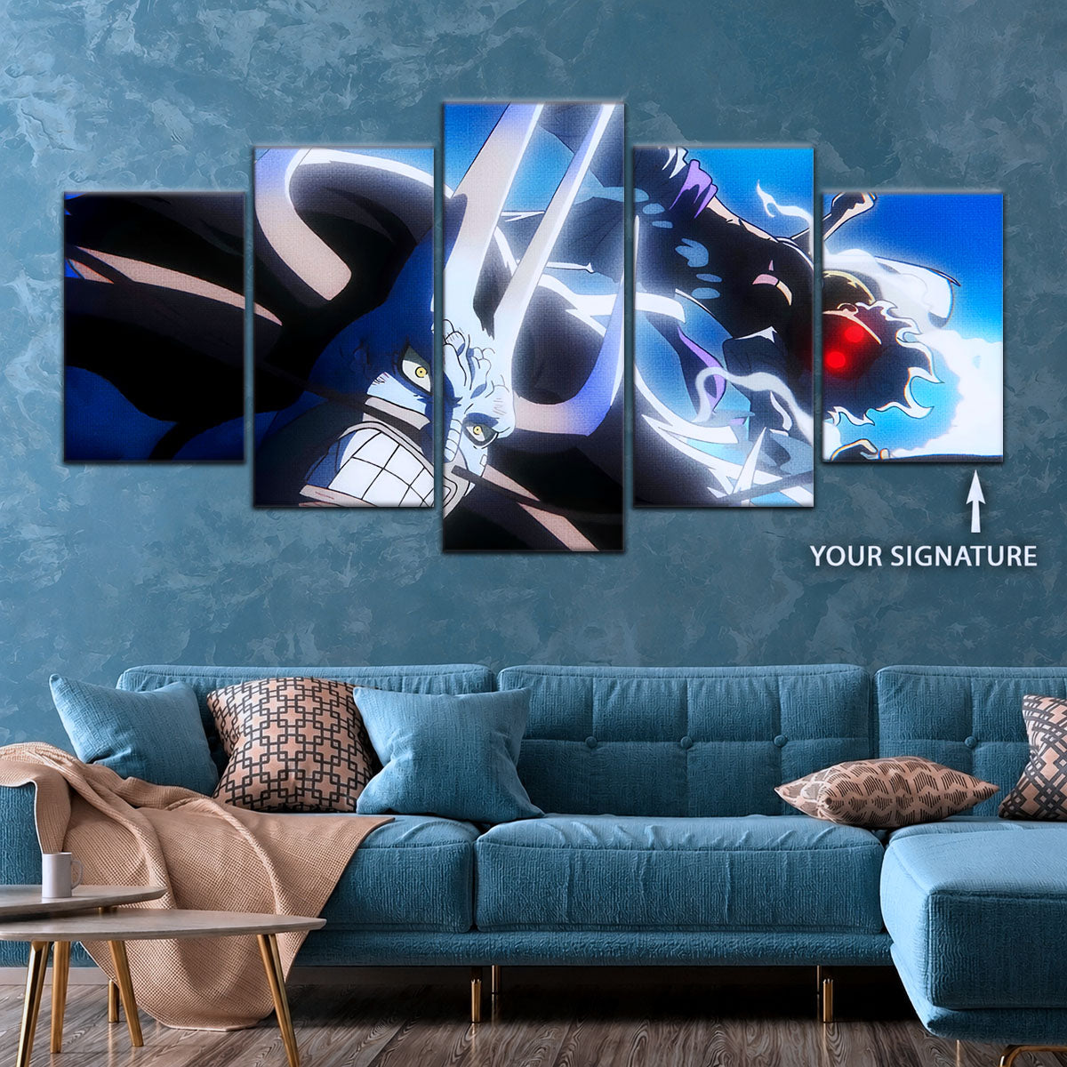 One Piece Canvas Wall Art - Luffy Gear Fifth vs Kaido 5 Piece Split Panel Anime Poster - Framed Ready to Hang Living Room & Man Cave Decor - OP5025