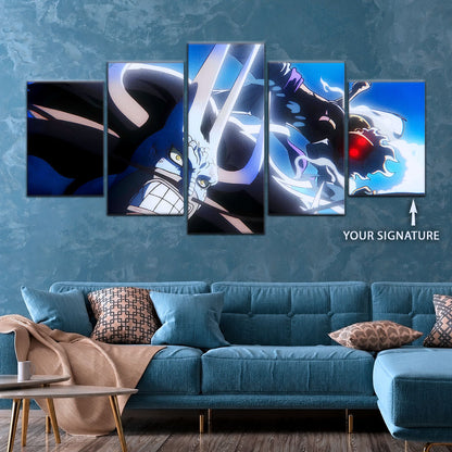 One Piece Canvas Wall Art - Luffy Gear Fifth vs Kaido 5 Piece Split Panel Anime Poster - Framed Ready to Hang Living Room & Man Cave Decor - OP5025